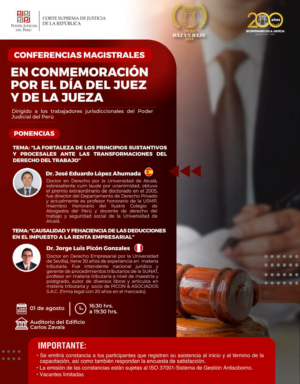 Conferencias Magistrales en Conmemoración por el Día del Juez y de la Jueza