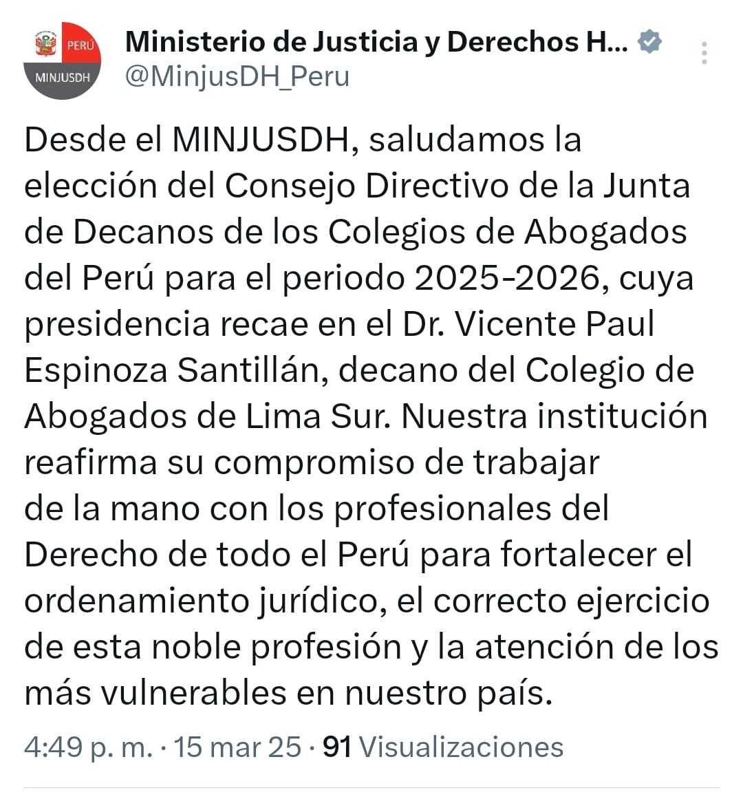 MINJUSDH saluda la elección del consejo directivo de la JUDECAP periodo 2025-2026