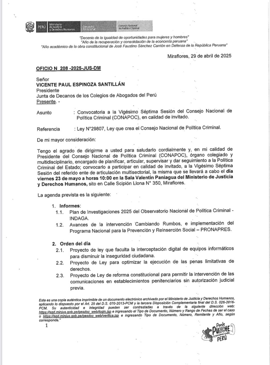 CONAPOC invita al presidente de la JUDECAP a la Vigésima Séptima Sesión del Consejo Nacional de Política Criminal