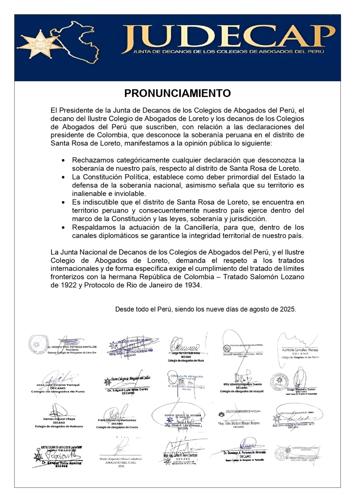 Pronunciamiento JUDECAP