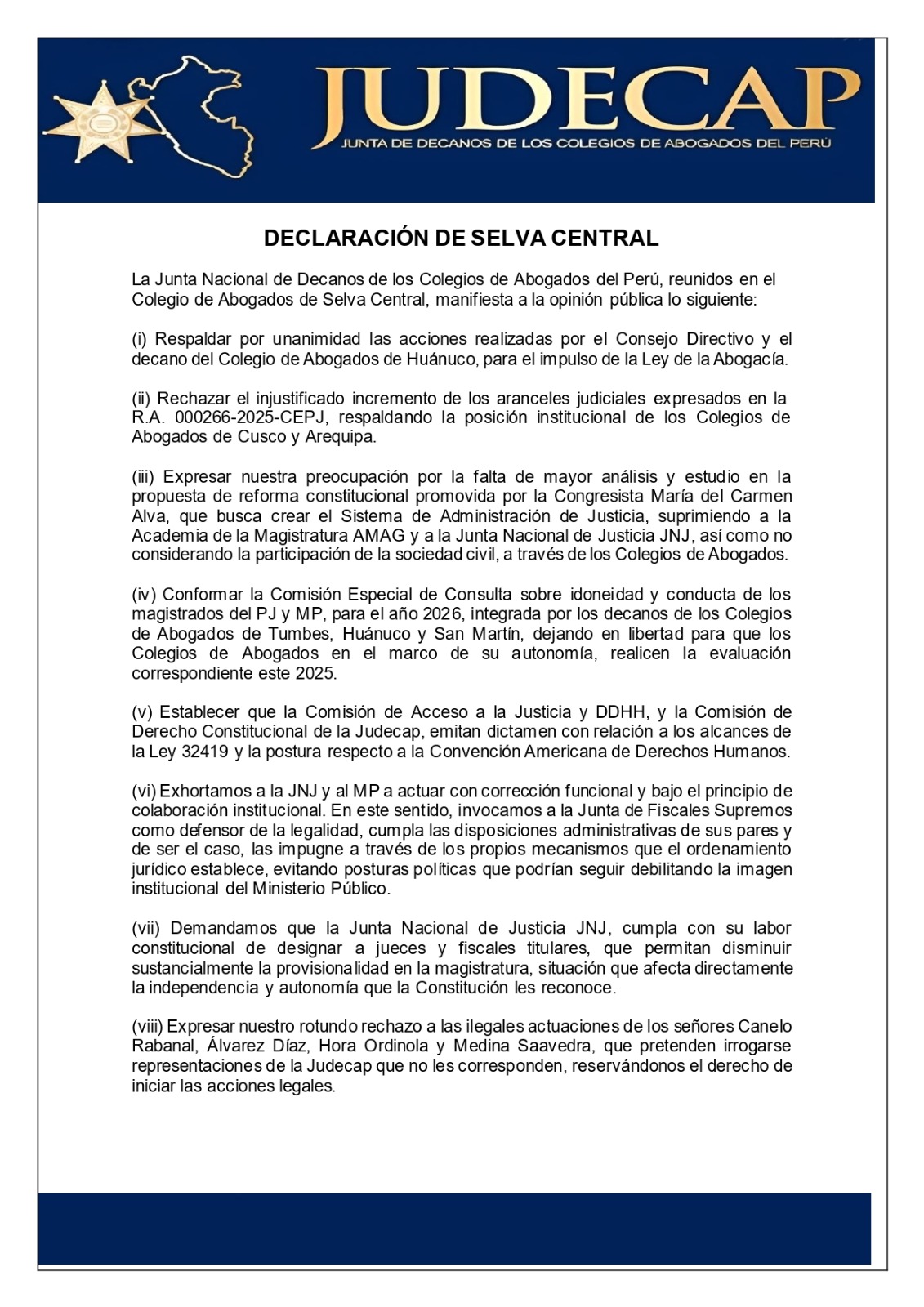 Declaración de Selva Central