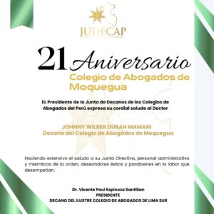 Saludo aniversario Colegio de Abogados de Moquegua