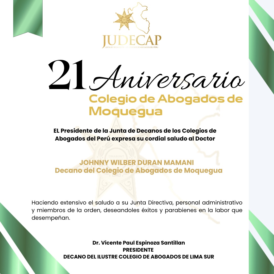 Saludo aniversario Colegio de Abogados de Moquegua