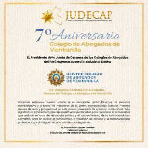 Saludo Aniversario Colegio de Abogados de Ventanilla