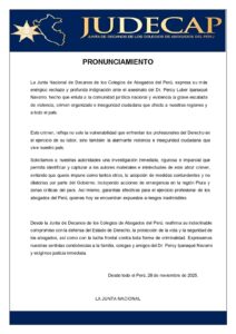 Pronunciamiento JUDECAP sobre asesinato del Dr. Percy Luber Ipanaqué Navarro