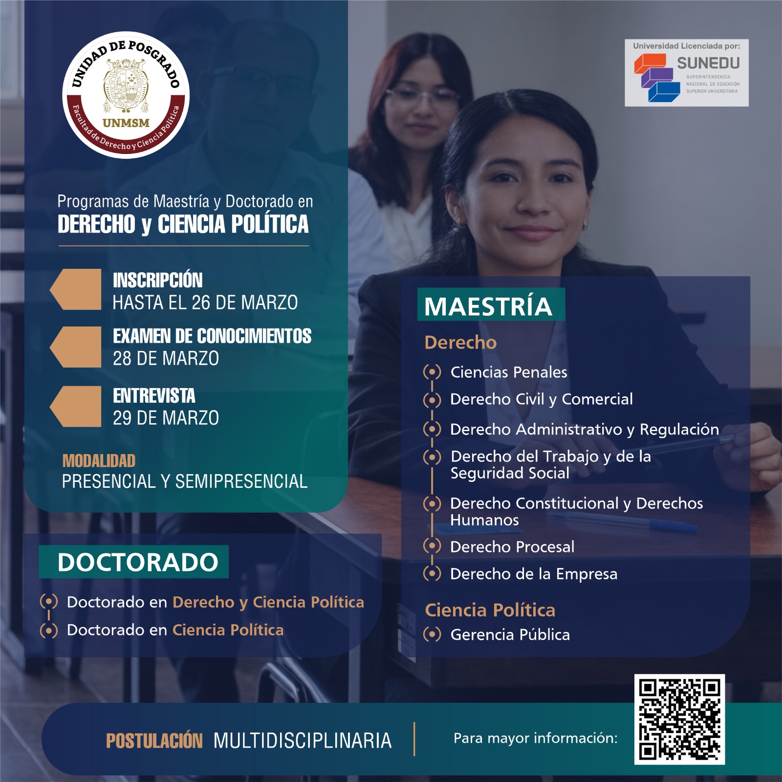 Proceso de Admisión 2026-I programas de Maestría y Doctorado en Derecho y Ciencia Política UNMSM