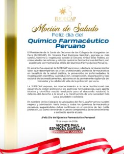 MOCIÓN DE SALUDO POR EL DÍA DEL QUÍMICO FARMACÉUTICO PERUANO