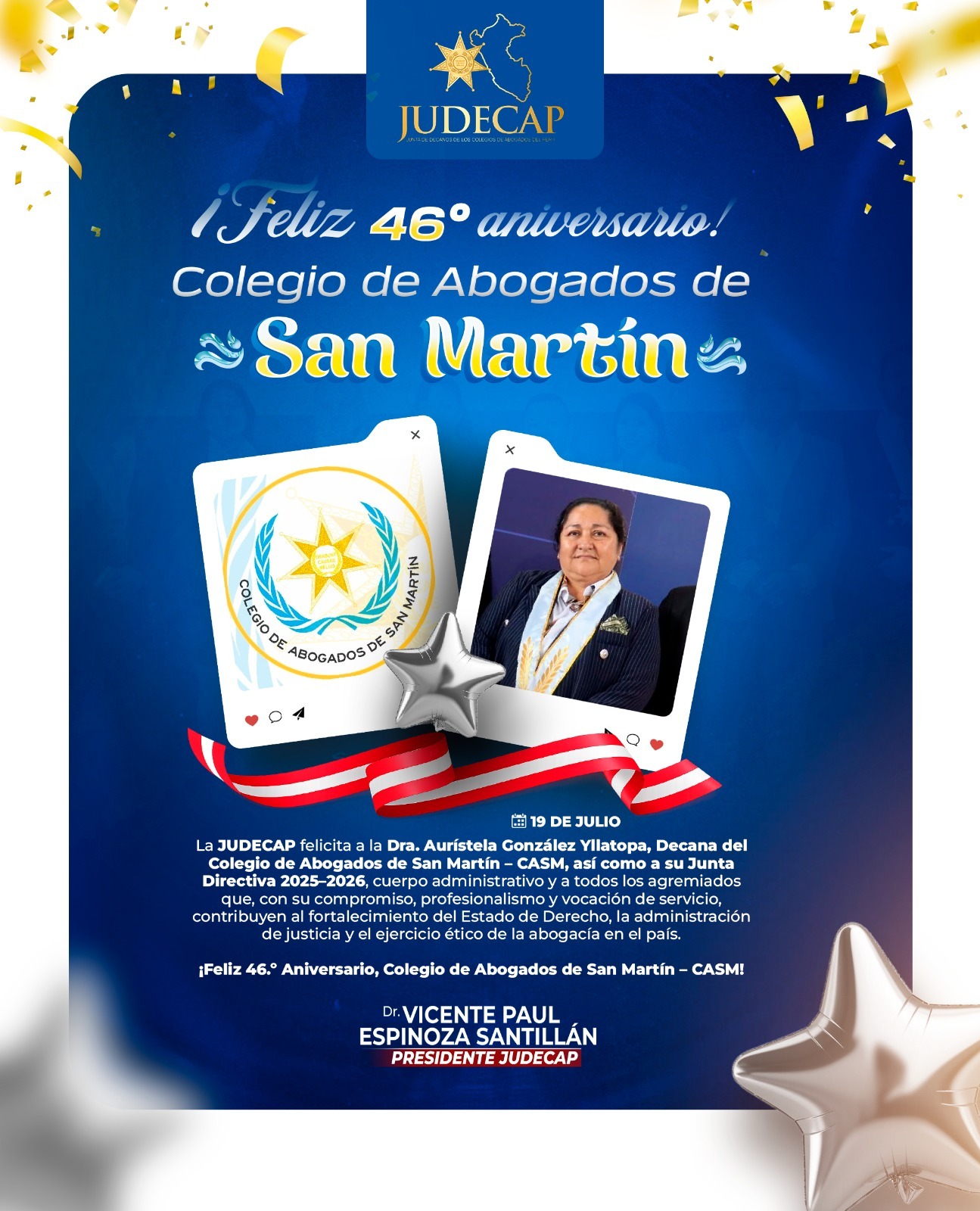 🔵 FELIZ 46.° ANIVERSARIO DEL COLEGIO DE ABOGADOS DE SAN MARTÍN – CASM ⚖️