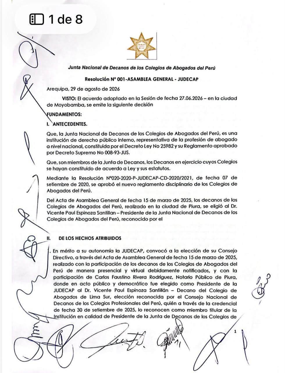 JUDECAP: Asamblea General acuerda por unanimidad abrir procedimiento disciplinario contra tres decanos