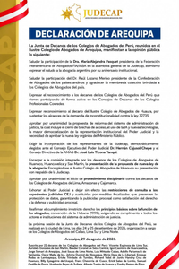 Compartimos la DECLARACIÓN DE AREQUIPA de la Junta de Decanos de los Colegios de Abogados del Perú.